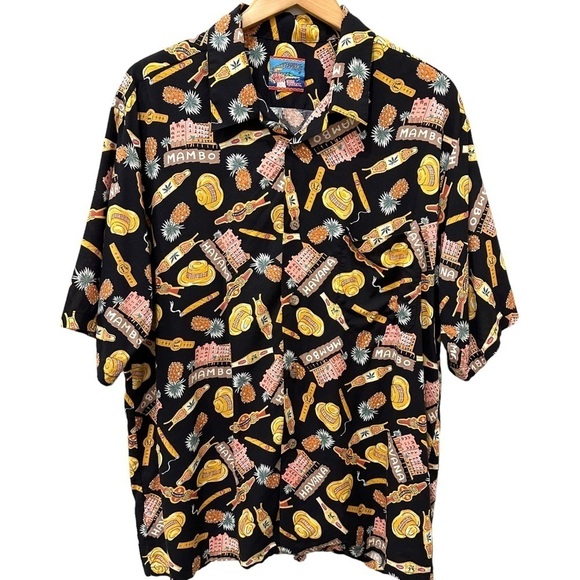 Reyn Spooner Joe Kealoha Shirt Men's Size‎ Large Cuban Print Short Sleeve Button - Picture 1 of 7